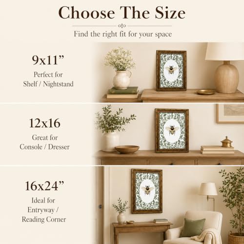 Vintage Gold Frame Bee Wall Art, Rustic Canvas Painting Print for Bathroom Bedroom Decor, Aesthetic Botanical Bee Painting Pictures for Living Room Home Office, Nature Farmhouse Artwork 9x11 Inch - color: bee, size: 11"L x 9"W