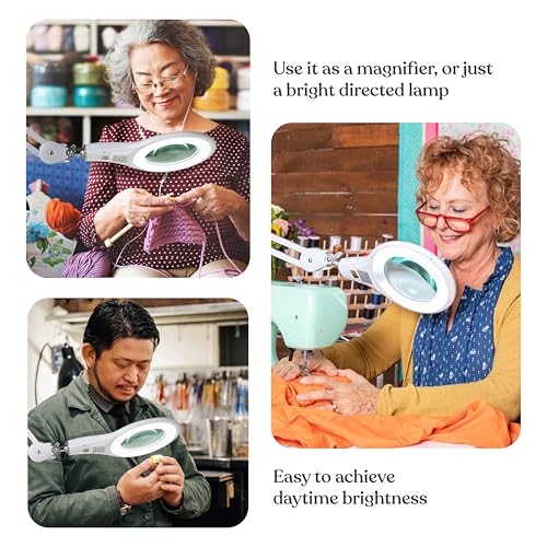 Brightech LightView PRO Magnifying Desk Lamp, 2.25x Light Magnifier, Adjustable Magnifying Glass with Light for Crafts, Reading, Close Work - White