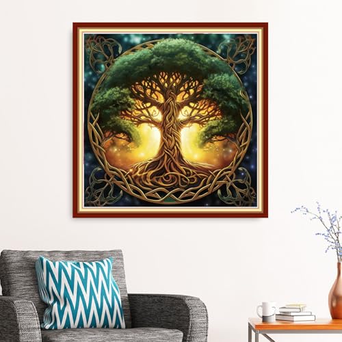 Redxing Stamped Cross Stitch Kits - Beach Night Landscape Counted Cross Stitch Kits for Beginners Adults Needlepoint Cross-Stitch Patterns-Magic Tree 18x18 inchs - color: ArtsKit09