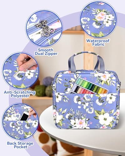 Telawsfun Embroidery Project Bag Organizer, Embroidery Supply Storage Bag with Removable Binder, Portable Carrying Tote for Thread Tools and Accessoriess, Bag Only (Flower) - color: Flower