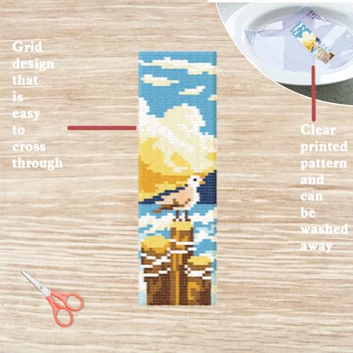 FREEBLOSS 6 Set Cross Stitch Bookmark Kits for Beginner Ocean Theme Stamped Cross Stitch Kit DIY Embroidery Bookmark Kit with Instructions 8'' x 2.4'' - style: Beach Animals