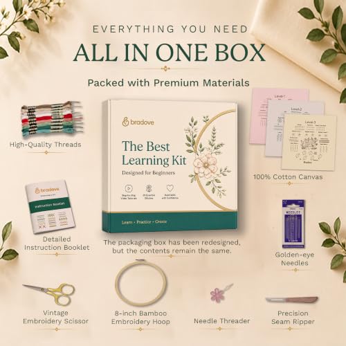 Bradove Beginner Embroidery Kit for Adults and Kids - color: Stitches Practice-C