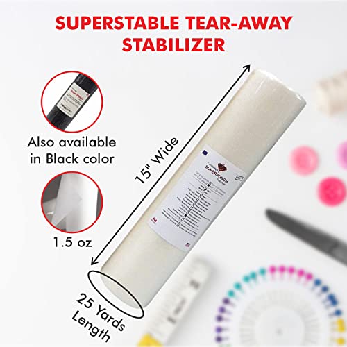Superpunch Tear Away Embroidery Stabilizer, 1.5 oz, White, 15 in x 25 yd - color: White, size: 15" x 25 yards roll