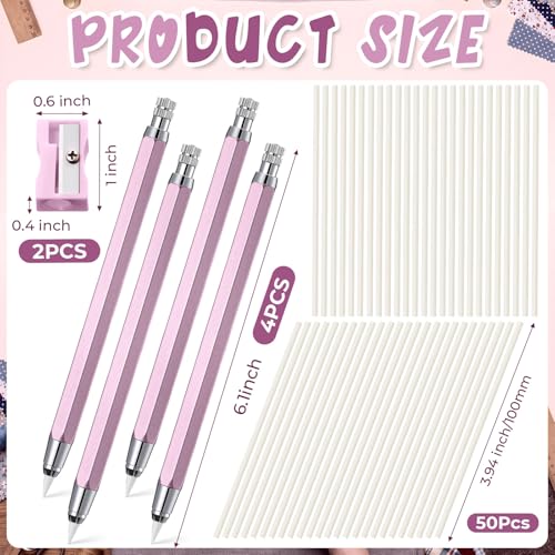 Motiskyy 56 Pcs Chalk Pencil Refillable Cartridge Set, Sewing Tailors Chalk and White Refill Tailors Pencil for Marking Fabric Quilting Embroidery DIY Crafts (Metal,Pink) - color: Pink, size: 1 Count (Pack of 56)