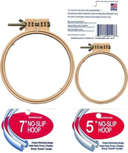 Morgan Quality Products No-Slip Embroidery Hoops Bundle, Interlocking Tongue and Groove Design (7" and 5") - size: 7" and 5"
