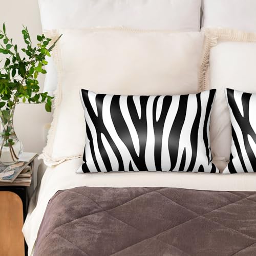 Satin Pillowcase for Hair and Skin Black and White Zebra Stripe Super Soft and Cooling Similar to Silk Pillow Case 1 Pack with Hidden Zipper Silky Soft Zippered Satin Pillowcase20 x30 - color: Black and White Zebra Stripe