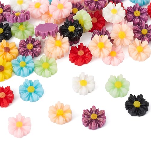 Beadthoven 50pcs 9mm 2/5 Inch Mini Resin Flower Cabochons Mixed Colors No Hole Daisy Flat Back Charms Mini Flowers Cameo Charms Jewelry Embellishment Supplies for Gluing DIY Jewelry Earrings Rings - color: 0Daisy-Mixed#9mm