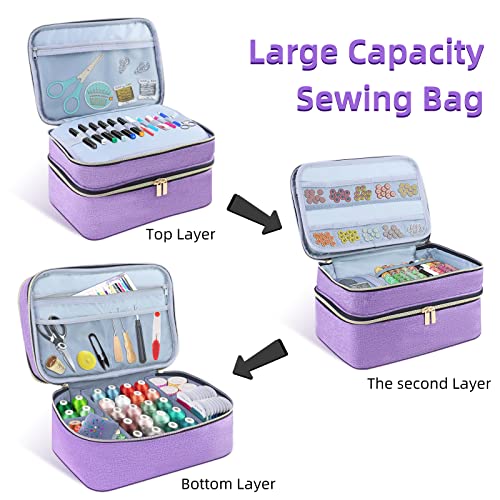 Sewing Organizer Bag - 11.5"x8"x6" Double-Layer Sewing Box with Storage for Scissors, Thread, Pins, Needles, Clips (Purple) - color: Purple