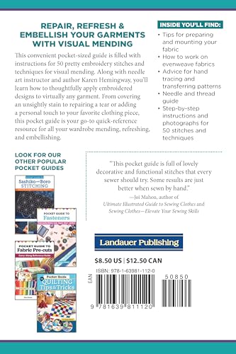 Pocket Guide to Pretty Stitches: Carry-Along Guide to Visible Mending & Embroidery Stitches (Landauer) Step-by-Step for 50 Visual Mending Stitches, with Tips and Techniques (Craft Pocket Guide)