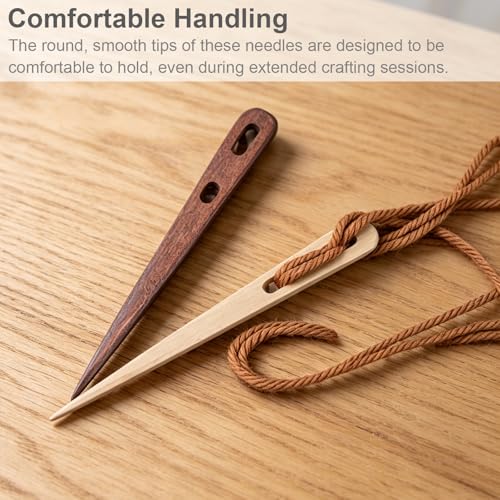 Set of 4 Weaving and Nalbinding Needles - 2 Hole Design for Secure Yarn Locking, Beech and Walnut Wood, Suitable for Knitting, Crochet, and Tapestry Crafting