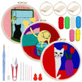 Woohome Punch Needle Kit Included Plastic Hoops, Punch Needle Cloth, Color Yarn and Punch Needle Tools for Adults, Beginners (Cat and Vase) - color: Color 23