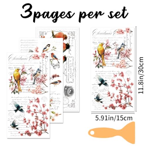 3 Sheets Vintage Rub on Transfers for Crafts and Furniture,Floral and Birds,Cold IOD Transfers Sticker,Rub on Transfer Furniture Decals Sticker for Wood,Glass,Desk,DIY Home Decor 11.8x5.9'' - style: Style 8- Retro French