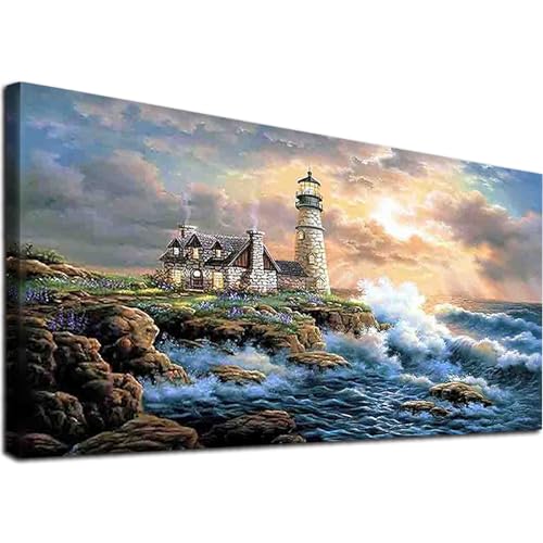JATOK Diamond Painting Kit for Adults, Lighthouse, 35.5 x 15.7 in - color: Red