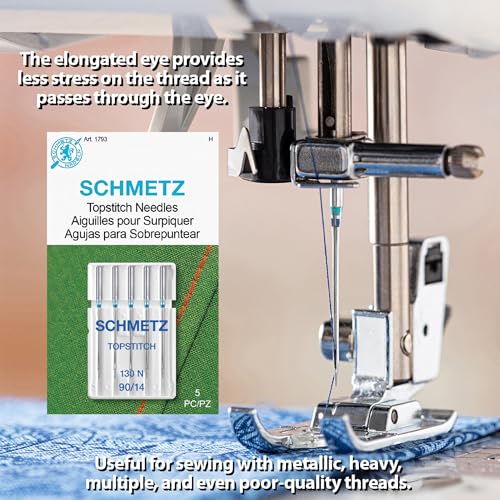 SCHMETZ Topstitch Sewing Machine Needles - Quilting & Topstitching Supplies, Size 90/14, 5-Needle Cards, Pack of 1 - size: 1 Card (5 Needles)