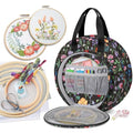 FINPAC Embroidery Project Bag, Embroidery Kits Storage Carrying Tote Bag - color: Black Floral