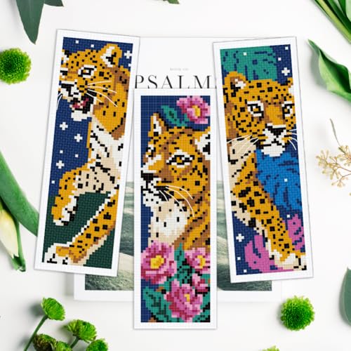 INFUNLY 6PCS/Set Cheetah Cross Stitch Bookmark Kit 2.99x8.54 Wild Leopard Handmade Cross Stitch Bookmarks DIY Embroidery Bookmarks for Readers with Instruction for Starter Adults Book Lovers - style: Cheetah