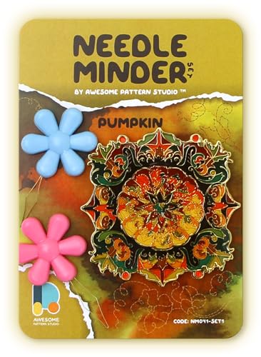 Awesome Pattern Studio Needle Minder Set - Pumpkin Magnetic Needle Minder + 2 Needle Threaders. Enamel Pin for Cross Stitch, Embroidery and Craft - size: Pumpkin Set #1
