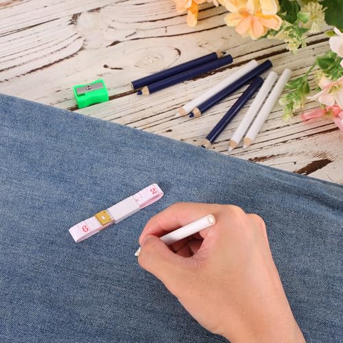 Goktvai 8pcs Fabric Pencils for Sewing, Water-Soluble Tailors Pencil Set with Sharpener & Soft Tape Measure 2 Colors Fabric Marking Chalk for Quilting Sewing Dressmaking DIY Crafts Supplies