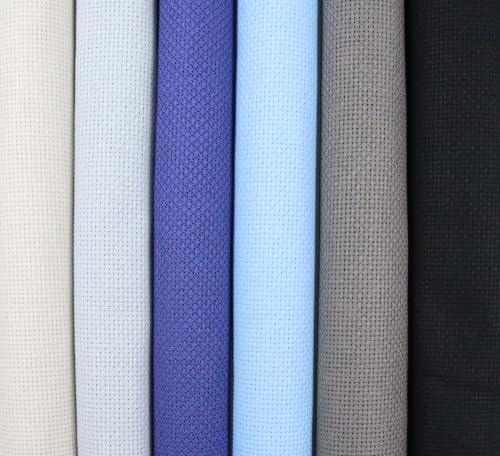 KCS 6 pc of 15" x 18" (38cmx45cm) Counted Cotton Aida Cloth Cross Stitch Fabric Rolled Box (16CT-B) - color: 16ct-b