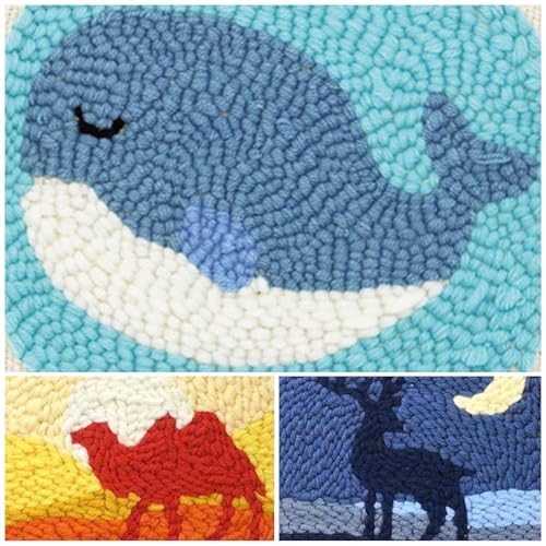 Allazone 3 Set Punch Needle Embroidery Kits, Punch Needle Kits for Adults Beginner, Punch Needle Tool with Punch Needle Cloth, Yarns and Sewing Needles (Camel, Whales), animal - color: animal