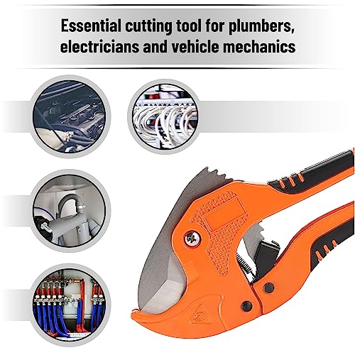 Bates- PVC Pipe Cutter, Cuts up to 1-1/4" Inch, Mini Tube Cutter 1/8" to 7/8", Ratchet Pipe Cutter, PEX Cutting Tool for Cutting PEX, PVC, PPR Plastic Hoses and Plumbing Pipes - color: Orange + Tube Cutter +Ptfe Seal Tapes