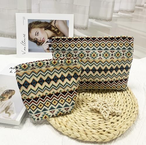 getgto 2 Pcs Makeup Bags, Large Cosmetic Bag Travel Toiletry Bag - color: Brown wave