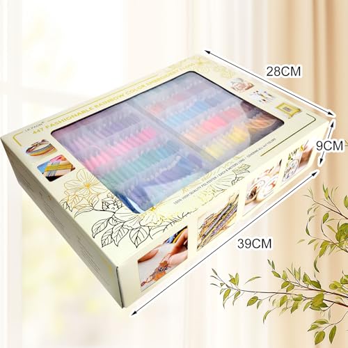 Embroidery Floss 447 Pre-Wound Threads on bobbins Fashionable Rainbow Color Friendship Bracelet String Cross Stitch Embroidery Thread, Craft Floss with Organizer Storage Box - color: 447 colors