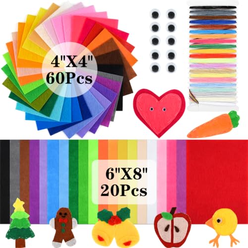NEBURORA 80PCS Felt Fabric Sheets Craft Kit for DIY Sewing Crafts 2 Size