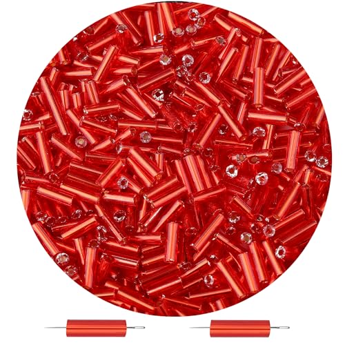 3000PC Red Glass Bugle Beads 6MM Red Tube Beads - color: red