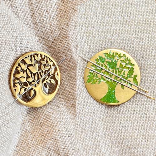 SUNOREEK Tree of Life Magnetic Needle Minder for Cross Stitch, Needle Holder for Embroidery Sewing Needlepoint Accessories, Silver and Gold, Stainless Steel, 2 Pack with Storage Case (Tree Gold) - color: tree gold