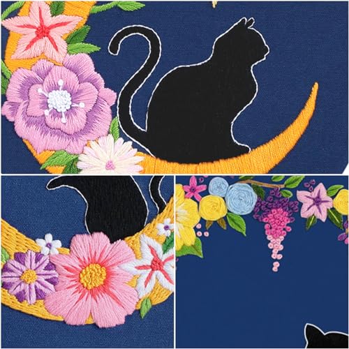 Louise Maelys 3 Set Cat Moon Embroidery Kit for Beginners Craft - color: Animals-8