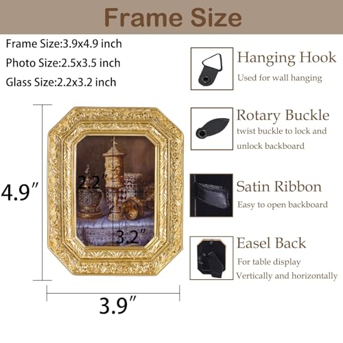Vintage Picture Frames 2.5x3.5 Octagon Gold Antique Ornate Picture Frames for Tabletop and Wall Mount with Glass Front Retro Home Decor Old Fashioned Victorian Photo Gallery Wall Decor - color: Gold, size: 2.5x3.5
