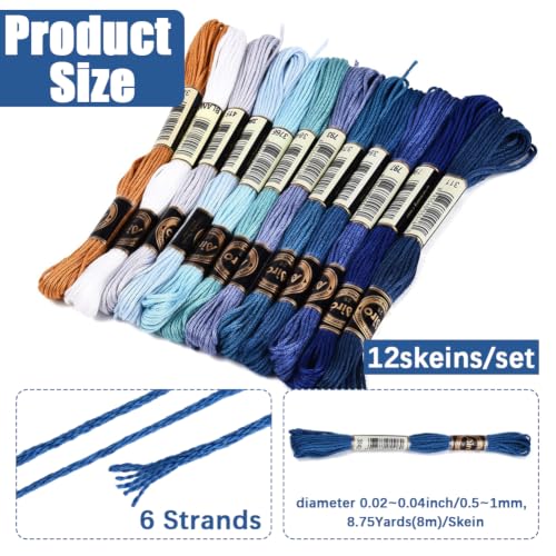 12 Skeins 105 Yards Blue Embroidery Thread Set for DIY Crafts - color: Deep Ocean Blue