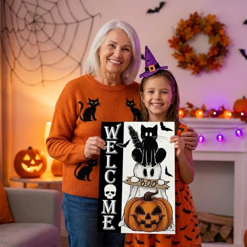 VIGEGU Halloween Stamped Cross Stitch Kits for Adults Beginners 12x16 inch - color: Black Cat Ghost Cross Stitch