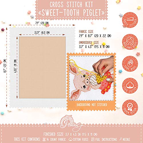 Povitrulya Counted Cross Stitch Kit 'Sweet Tooth' - DIY Embroidery Set - color: Piglet