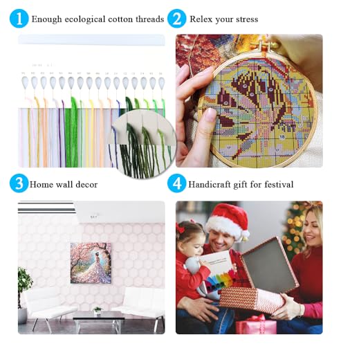 Stamped Cross Stitch Kits for Adults，Flower 11CT Needlepoint Counted Cross Stitch Kits for Beginner，Printed Dimensions - Embroidery Kit Adult 14×14 Inch - color: SZX-371-2