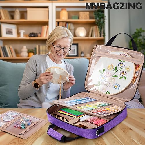 Large Embroidery Bag, Cross Stitch Organizer & Needlepoint Project Bag - color: Purple
