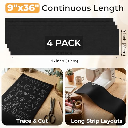 IONTACH 9" X 36" Soft Felt Sheets 1.6mm Thick (4 Packs, Black) - color: Black