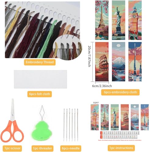 NEGEKFKX 6 Pcs Cityscape Cross Stitch Bookmark Kit for Adult Beginners - color: Cross stitch bookmark-7