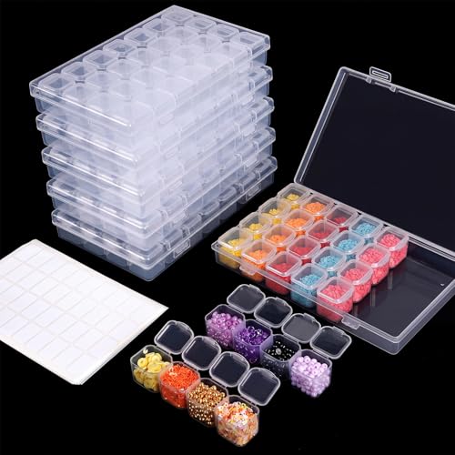 Diamond Painting Storage Boxes 6 Pack 28 Grid 168 Slots Bead Organizer - size: 6pcs