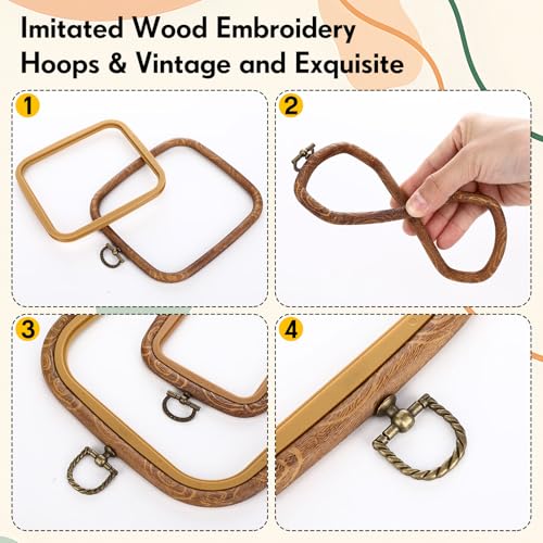 BrightRow 6 Pcs Large Embroidery Hoop Set Decorative Imitated Wood Display Frame Cross Stitch Hoop Ring for Art Craft DIY Sewing and Hanging Ornaments Decor(Square,10+13+18.5 cm) - size: 10+13+18.5 cm, style: Square
