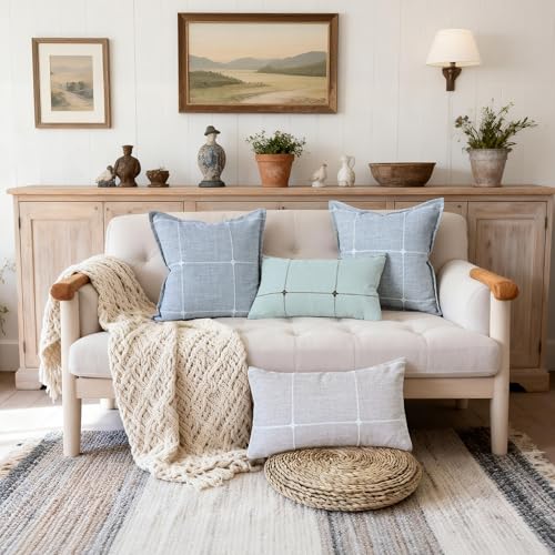 Gray Linen Plaid Throw Pillow Covers 18x18 Set of 1 - color: Plaid Grey, size: 18" x 18" (Pack of 1)
