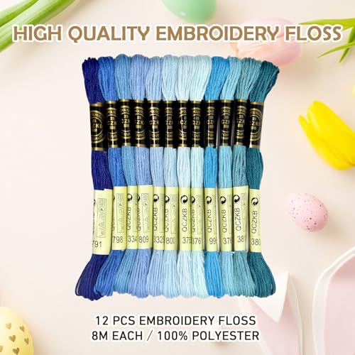 Premium Rainbow Color Embroidery Floss - Cross Stitch Threads - Friendship Bracelets Floss - Crafts Floss - 12 Skeins Per Pack Embroidery Floss,Ocean Color - color: Ocean Color