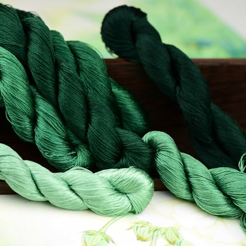 Natural Silk Thread – 6 Green Colors, 110m Each, Handmade Silk Embroidery Floss for Hand Embroidery, Cross-Stitch, Needlework Projects - color: 05