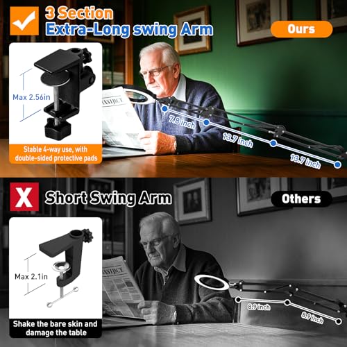 Ultra Long 3-Section Swing Arm 12X Magnifying Glass with Light