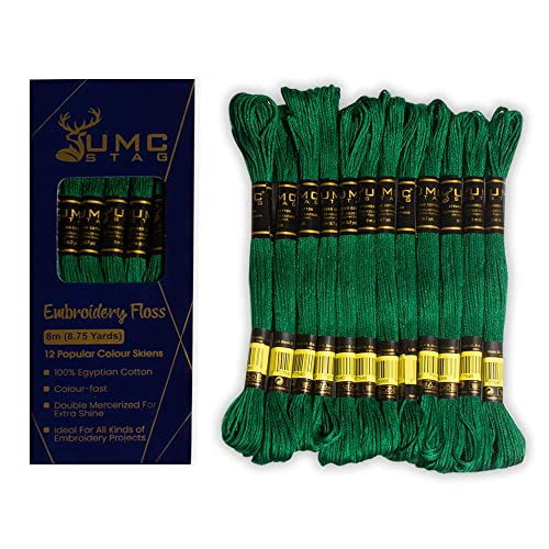 12 Pieces Emerald Green 923 Premium Embroidery Thread | 100% Egyptian Cotton Premium Skeins | Cross Stitch Embroidery Floss | Oeko TEX Certified Stranded Cotton (Emerald Green) - color: Emerald Green