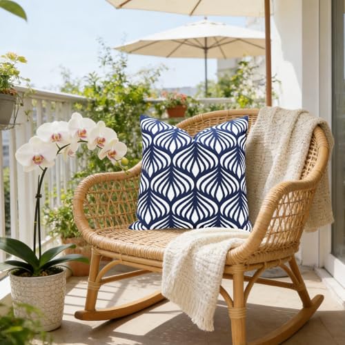 Slow Cow Embroidered Throw Pillow Cover 18 x 18 Inch Navy Blue - color: Navy Leaves, size: 18" x 18" (Pack of 1)