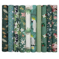 10Pcs Cotton Fabric Squares Bundles 25 x 25 cm Floral Patterns Printed Fabric Patchwork Craft Cloths for Sewing Quilting DIY Needlework Decoration Scrapbooking Handwork (Green)