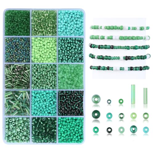 Green Seed Beads for Jewelry Making Glass Bugle Beads for DIY Craft - color: Green