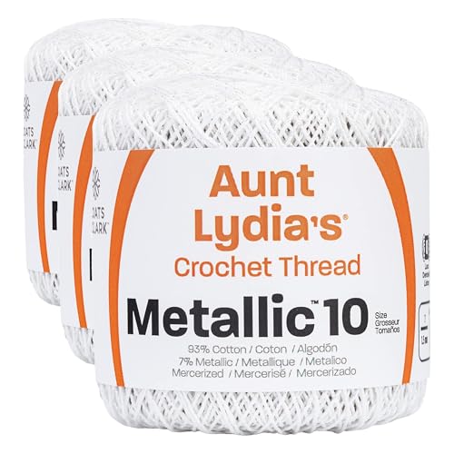 Coats Crochet Metallic Crochet Thread, 3 Pack, White/Pearl - color: White/Pearl, size: Size 10 (Pack of 3)